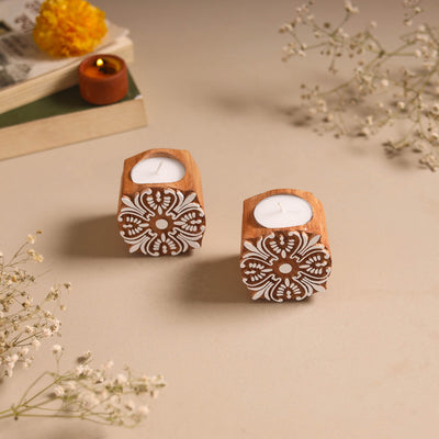 Set of 2 hand carved bakayan wood tealight candle holder 11