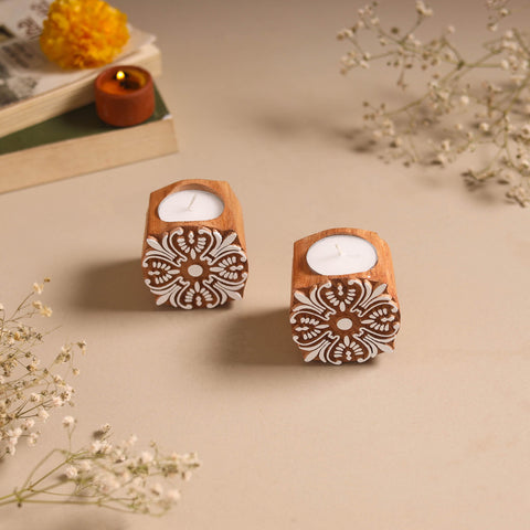 Set of 2 hand carved bakayan wood tealight candle holder 11