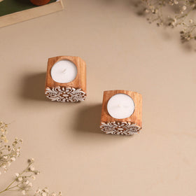 Set of 2 hand carved bakayan wood tealight candle holder 11