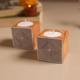 Set of 2 hand carved bakayan wood tealight candle holder 12