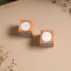 Set of 2 hand carved bakayan wood tealight candle holder 14