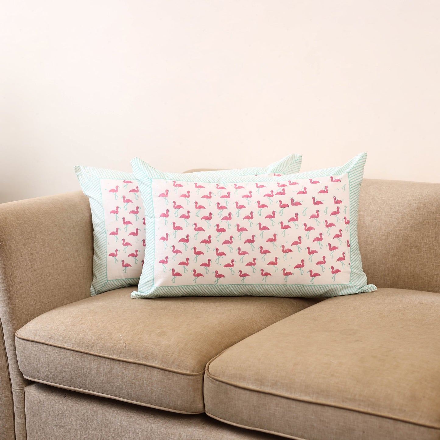 Set of 2 sanganeri cotton pillow covers 132 - handcrafted