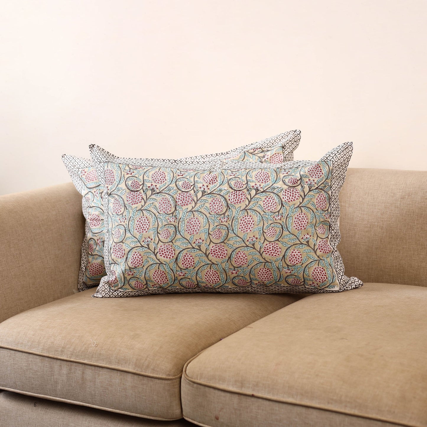 Set of 2 sanganeri cotton pillow covers 134 - handcrafted