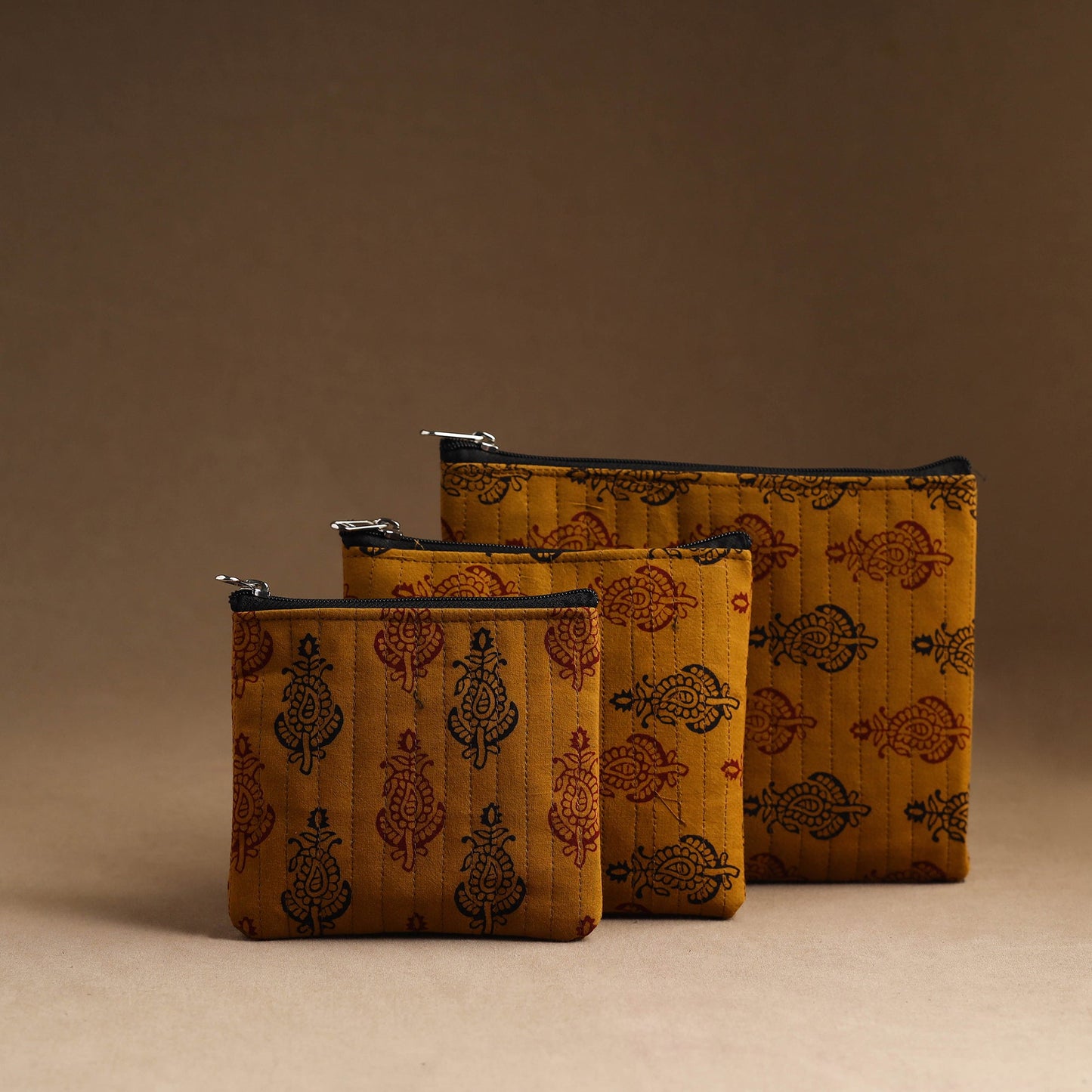 Set of 3 - handmade cotton utility pouches 02 - handcrafted