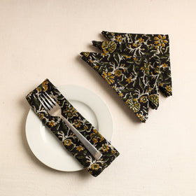  Set of 4 - Black Bagru Block Printed Cotton Table Napkins