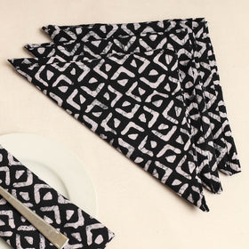  Set of 4 - Black Hand Batik Printed Cotton Table Napkins