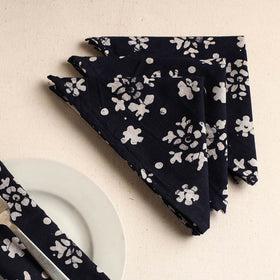 Set of 4 - Black Hand Batik Printed Cotton Table Napkins