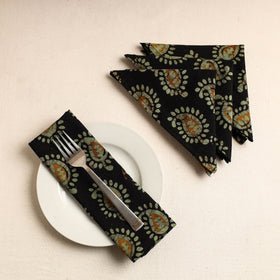  Set of 4 - Black Hand Batik Printed Cotton Table Napkins