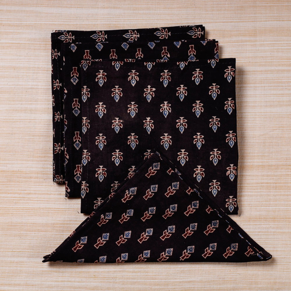  Black Hand Block Prints Cotton Table Napkin