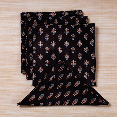  Black Hand Block Prints Cotton Table Napkin