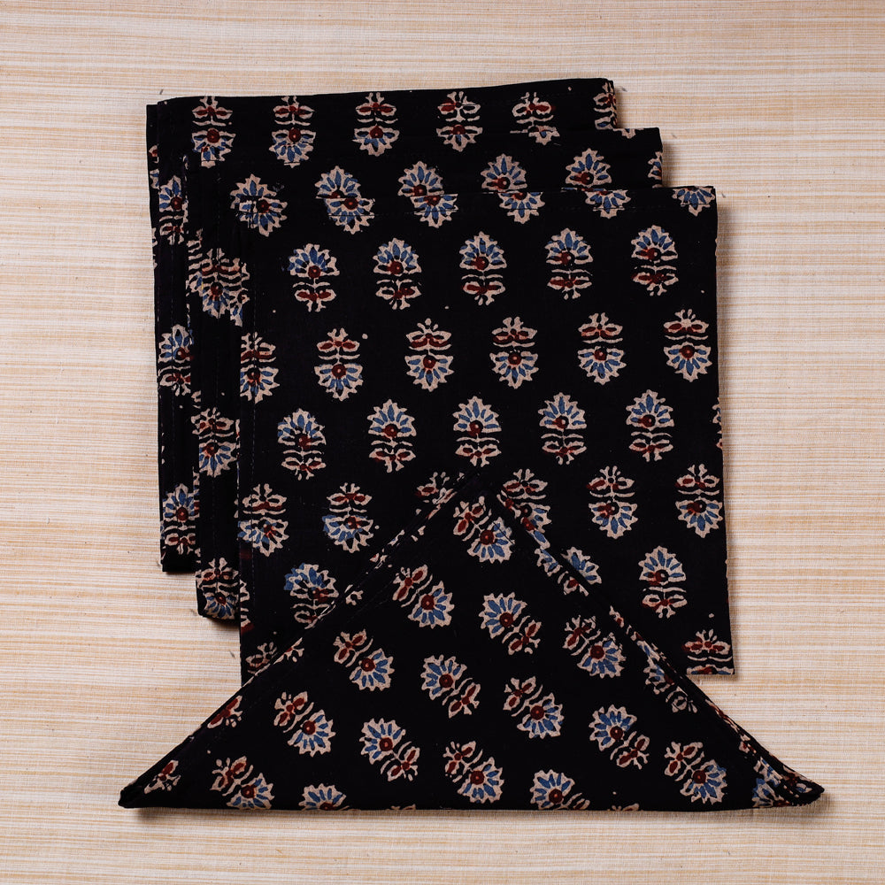  Black Hand Block Prints Cotton Table Napkin 