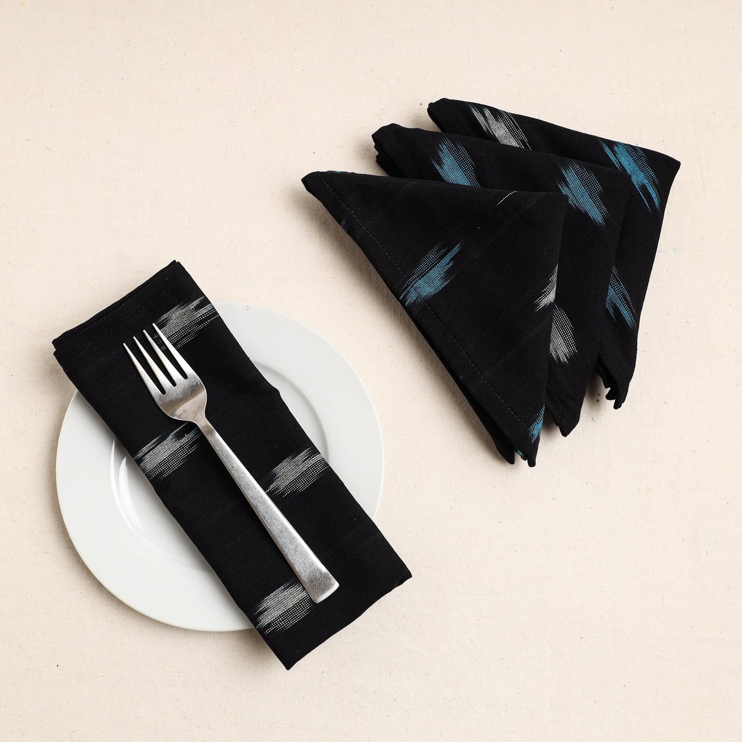  Black Set of 4 - Pochampally Ikat Weave Cotton Table Napkins (18 x 18 in) 75