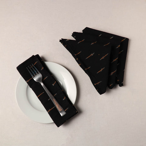 Set of 4 - Black Pochampally Ikat Weave Cotton Table Napkins