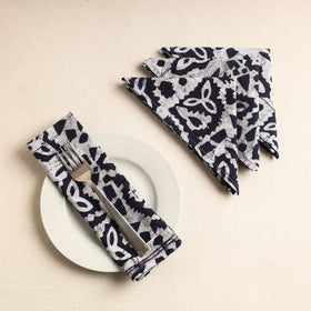 Set of 4 - Blue Hand Batik Printed Cotton Table Napkins