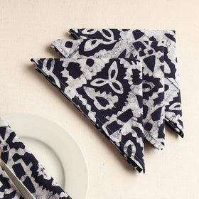 Set of 4 - Blue Hand Batik Printed Cotton Table Napkins