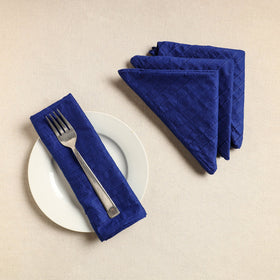 Set of 4 - blue pintuck plain cotton table napkins (18 x 18