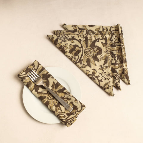  Set of 4 - Brown Bagru Block Printed Cotton Table Napkins