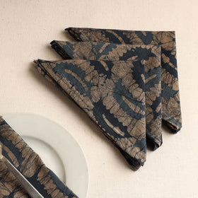 Set of 4 - Brown Hand Batik Printed Cotton Table Napkins