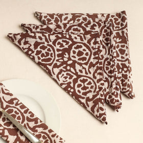 Set of 4 - Brown Hand Batik Printed Cotton Table Napkins