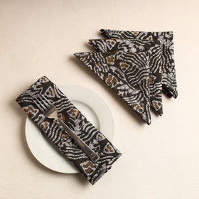 Set of 4 - Brown Hand Batik Printed Cotton Table Napkins