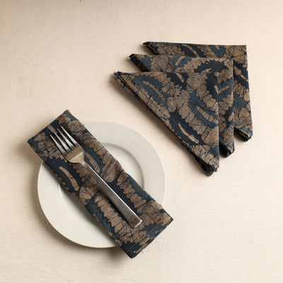 Set of 4 - Brown Hand Batik Printed Cotton Table Napkins