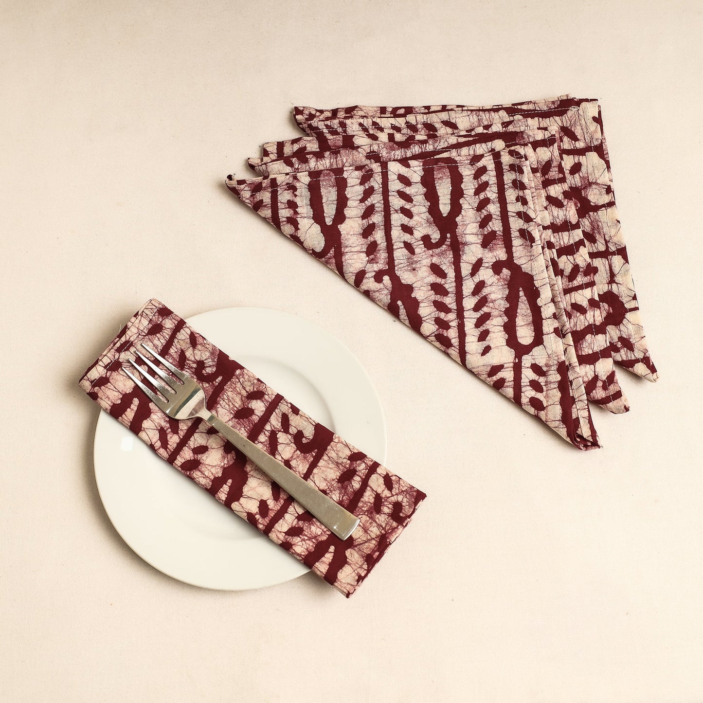 Set of 4 - Brown Hand Batik Printed Cotton Table Napkins