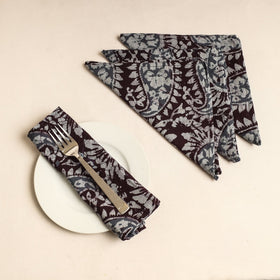 Set of 4 - Brown Hand Batik Printed Cotton Table Napkins