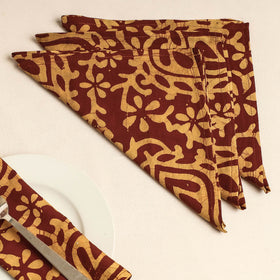 Brown Set of 4 - Hand Batik Printed Cotton Table Napkins