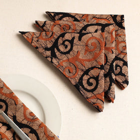 Set of 4 - Brown Hand Batik Printed Cotton Table Napkins