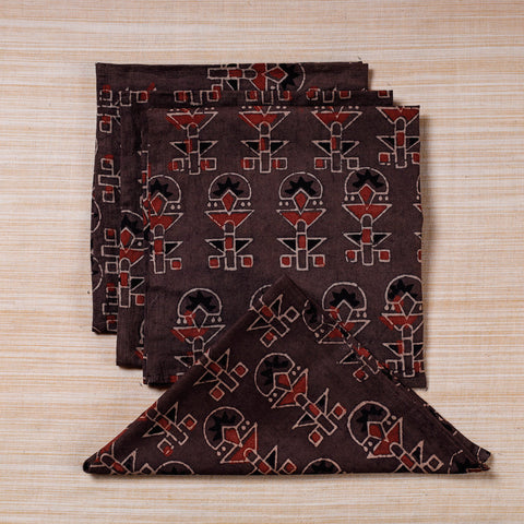  Brown Hand Block Prints Cotton Table Napkin
