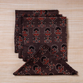  Brown Hand Block Prints Cotton Table Napkin