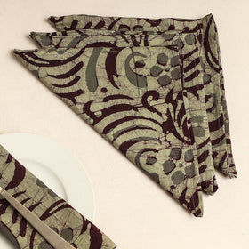 Set of 4 - Green Hand Batik Printed Cotton Table Napkins