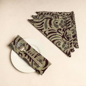 Set of 4 - Green Hand Batik Printed Cotton Table Napkins