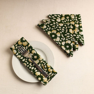  Set of 4 - Green Hand Batik Printed Cotton Table Napkins