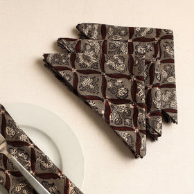 Set of 4 - Grey Bagru Block Printed Cotton Table Napkins