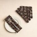 Set of 4 - Grey Bagru Block Printed Cotton Table Napkins