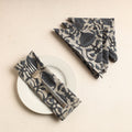 Set of 4 - Grey Hand Batik Printed Cotton Table Napkins
