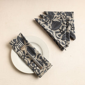 Set of 4 - Grey Hand Batik Printed Cotton Table Napkins