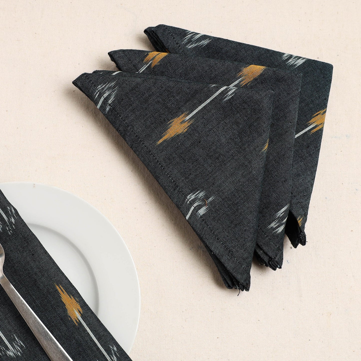  Set of 4 - Grey Pochampally Ikat Weave Cotton Table Napkins (18 x 18 in) 58