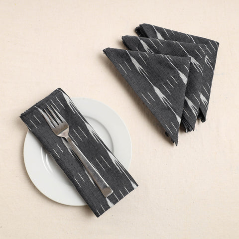 Set of 4 - Grey Pochampally Ikat Weave Cotton Table Napkins