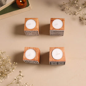 Set of 4 hand carved bakayan wood tealight candle holder 15