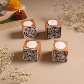 Set of 4 hand carved bakayan wood tealight candle holder 15