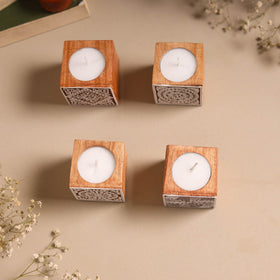 Set of 4 hand carved bakayan wood tealight candle holder 18