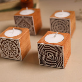 Set of 4 hand carved bakayan wood tealight candle holder 18