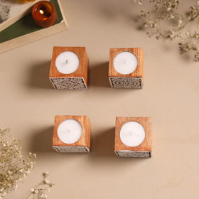 Set of 4 hand carved bakayan wood tealight candle holder 19