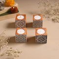 Set of 4 hand carved bakayan wood tealight candle holder 19