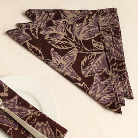 Set of 4 - Maroon Hand Batik Printed Cotton Table Napkins