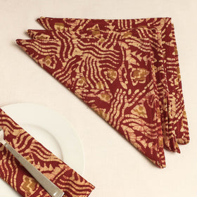 Set of 4 - Maroon Hand Batik Printed Cotton Table Napkins