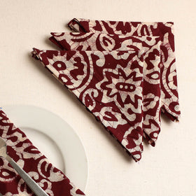  Maroon Set of 4 - Hand Batik Printed Cotton Table Napkins