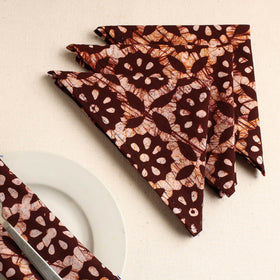  Set of 4 - Maroon Hand Batik Printed Cotton Table Napkins
